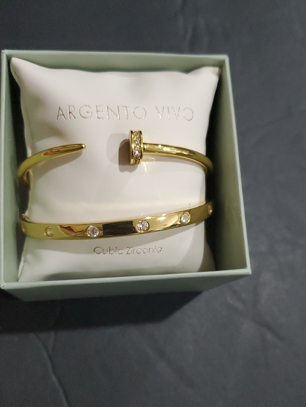 2 piece gold tone Stainless Steel Nail‎ dagger and cz studded Bangle set new